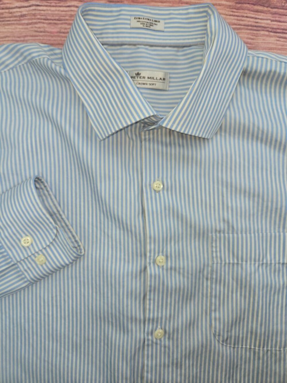 Peter Millar Crown Mens Soft Blue Striped Dress Shirt XXL